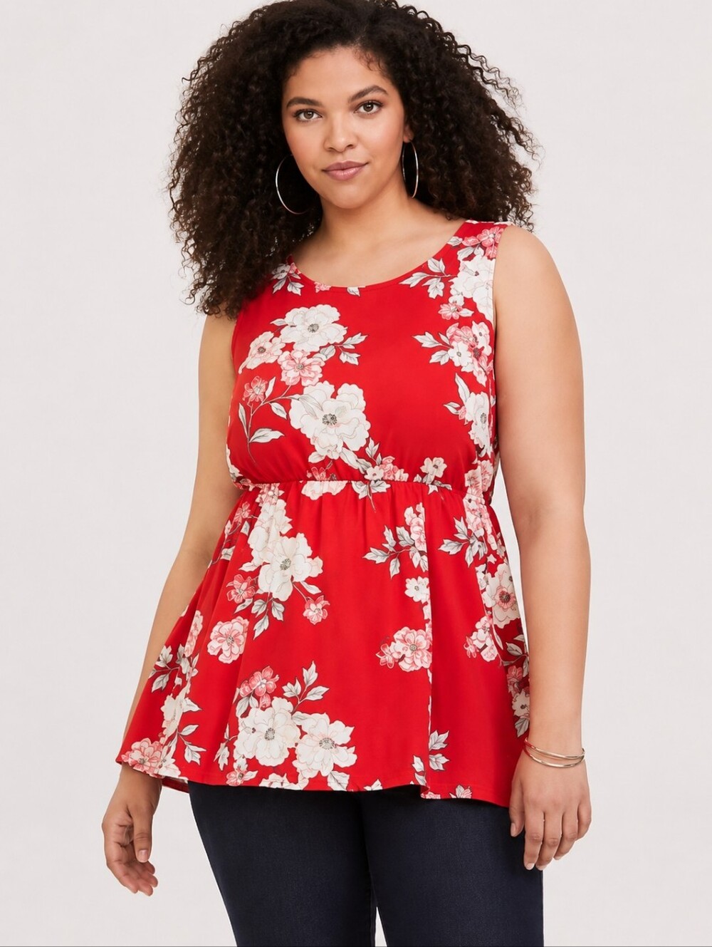 Torrid Blood Orange Floral Challis Babydoll Tank Plus Size 1